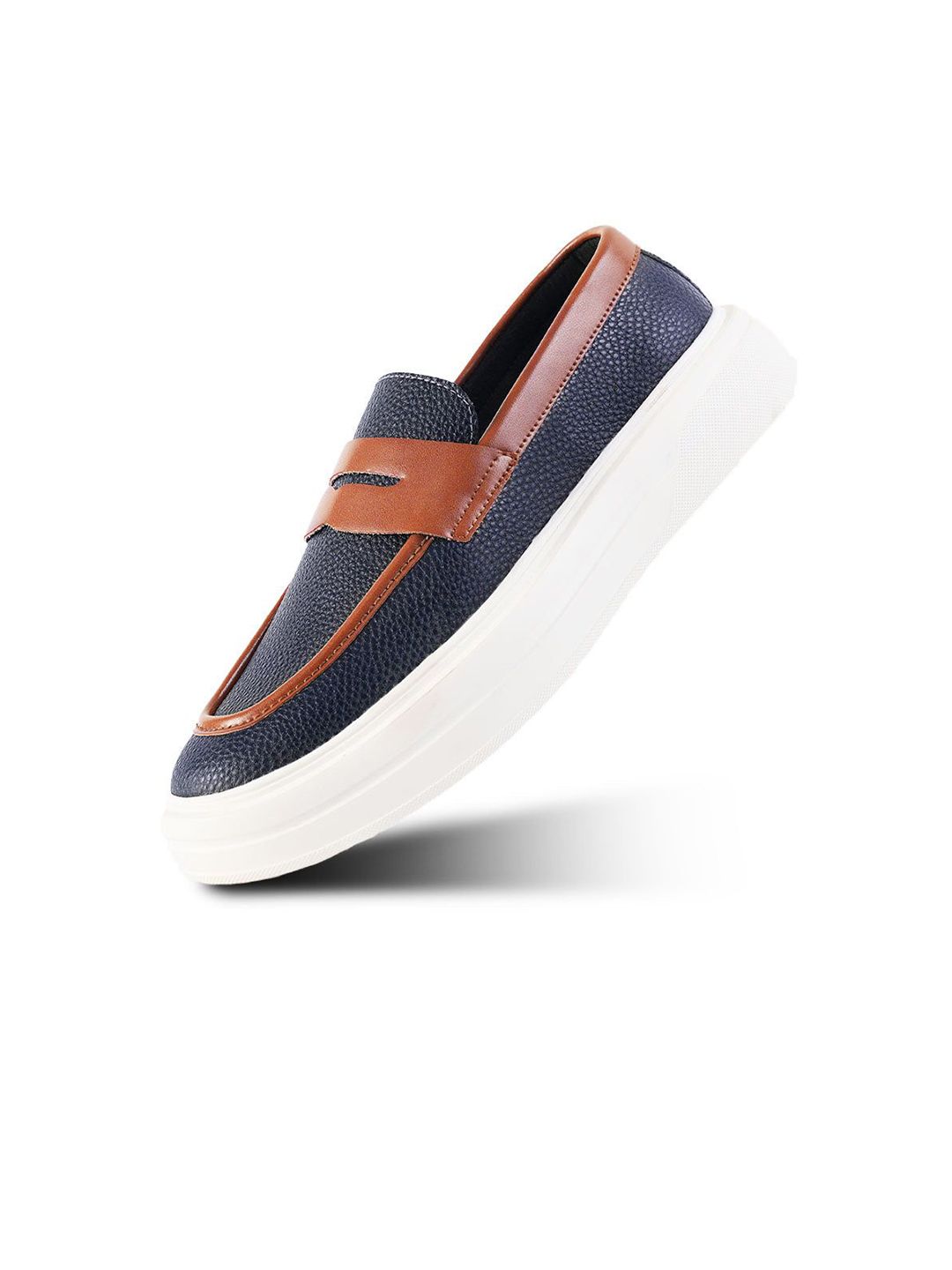 MONKSTORY Men Dual Tone Chunky Luxe Slip-On Sneakers Midnight Blue/Tan