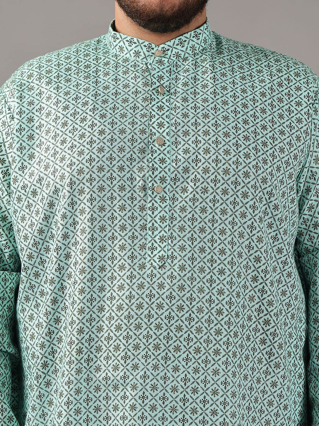 SOJANYA PLUS Plus Size Lelaki Motif Etnik Bercetak Cotton Linen Kurta Lurus Dengan Piyama