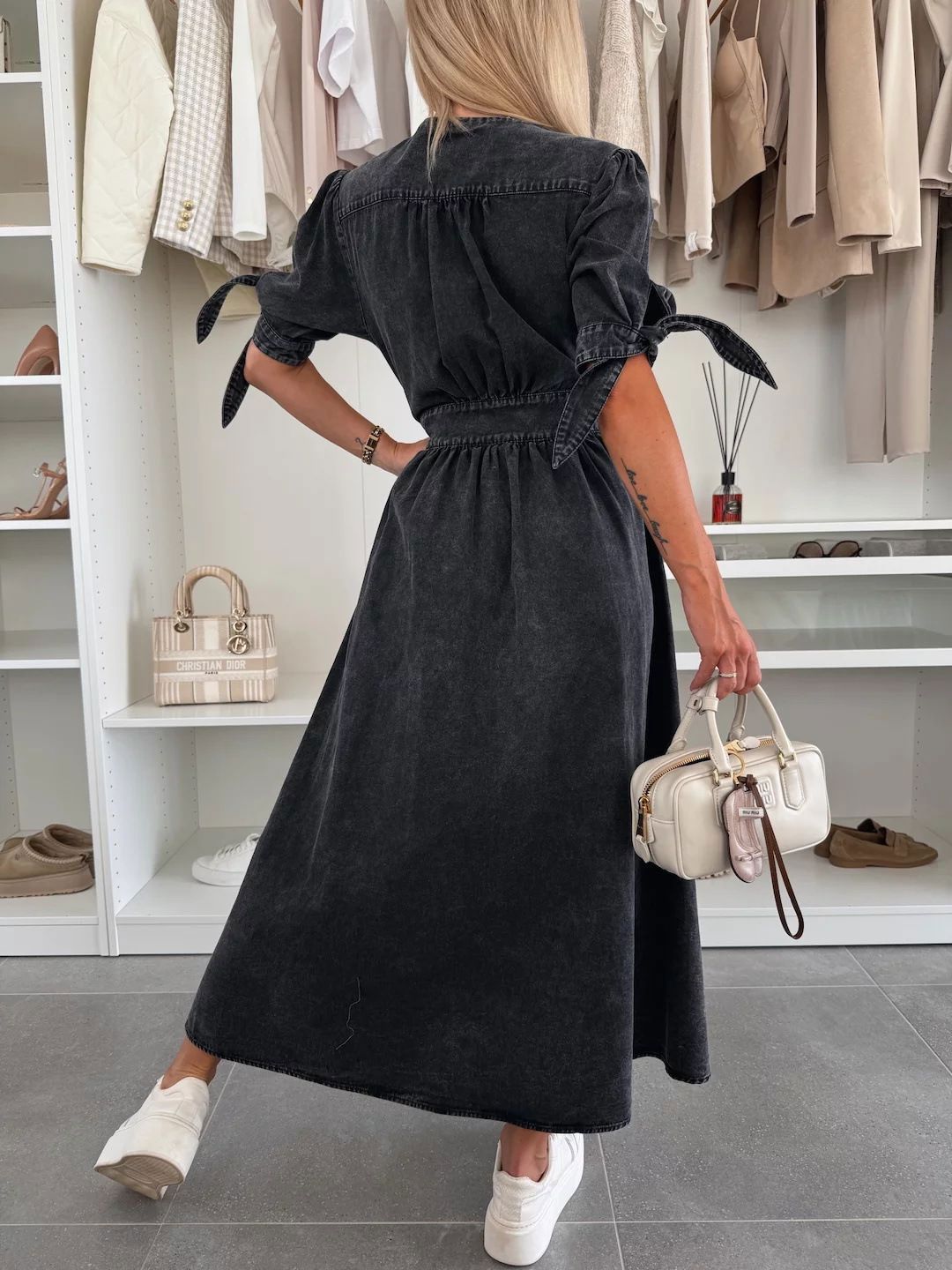 all about you Women Solid Denim Maxi Dress