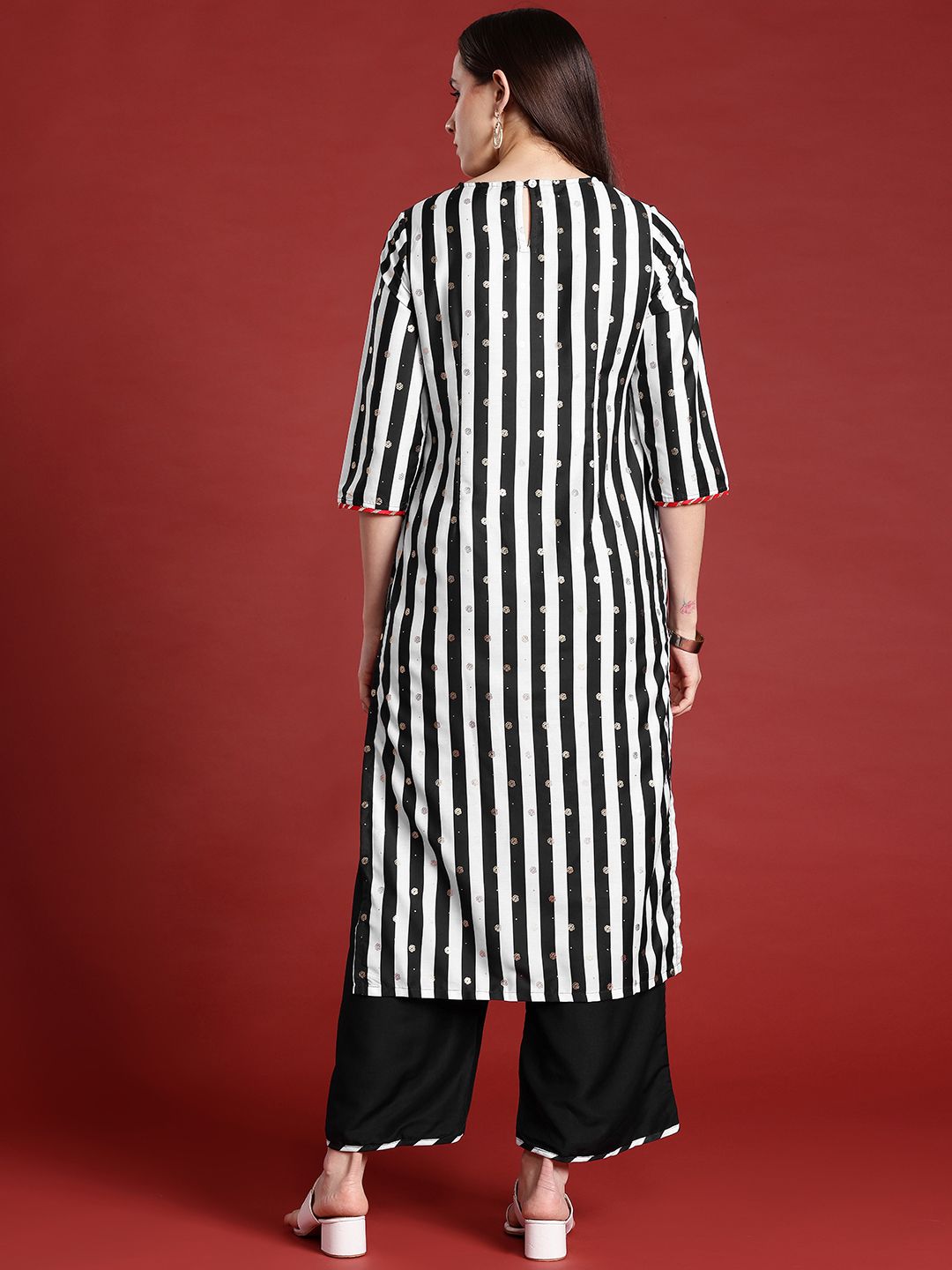 Anouk Striped & Floral Print Gotta Patti Kurta with Palazzos