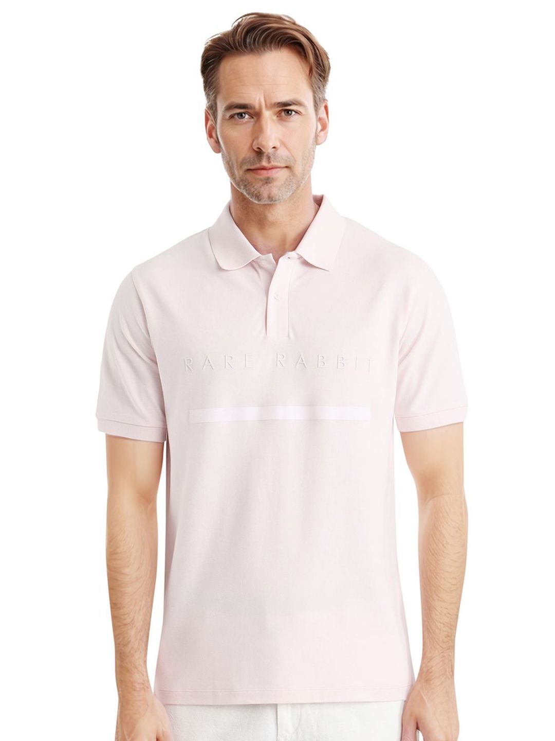 RARE RABBIT Men Typography Printed Polo Collar Cotton T-shirt