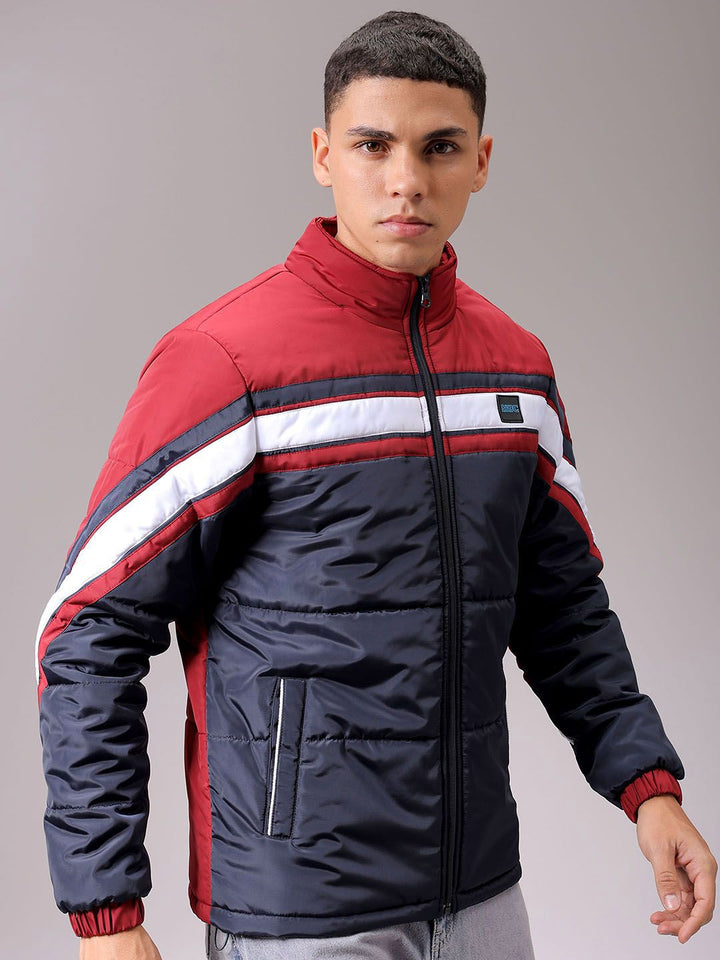 The Indian Garage Co Men High Neck Colourblocked Puffer Jacket
