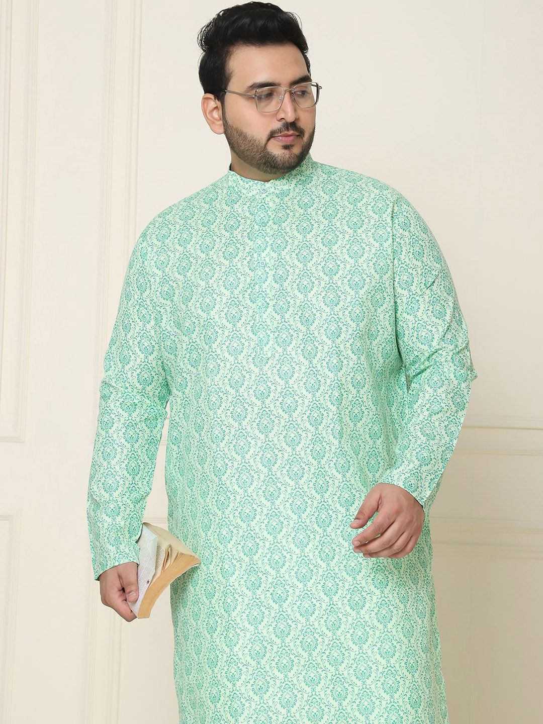 SOJANYA PLUS Ethnic Motifs Band Collar Straight Kurta With Pyjamas
