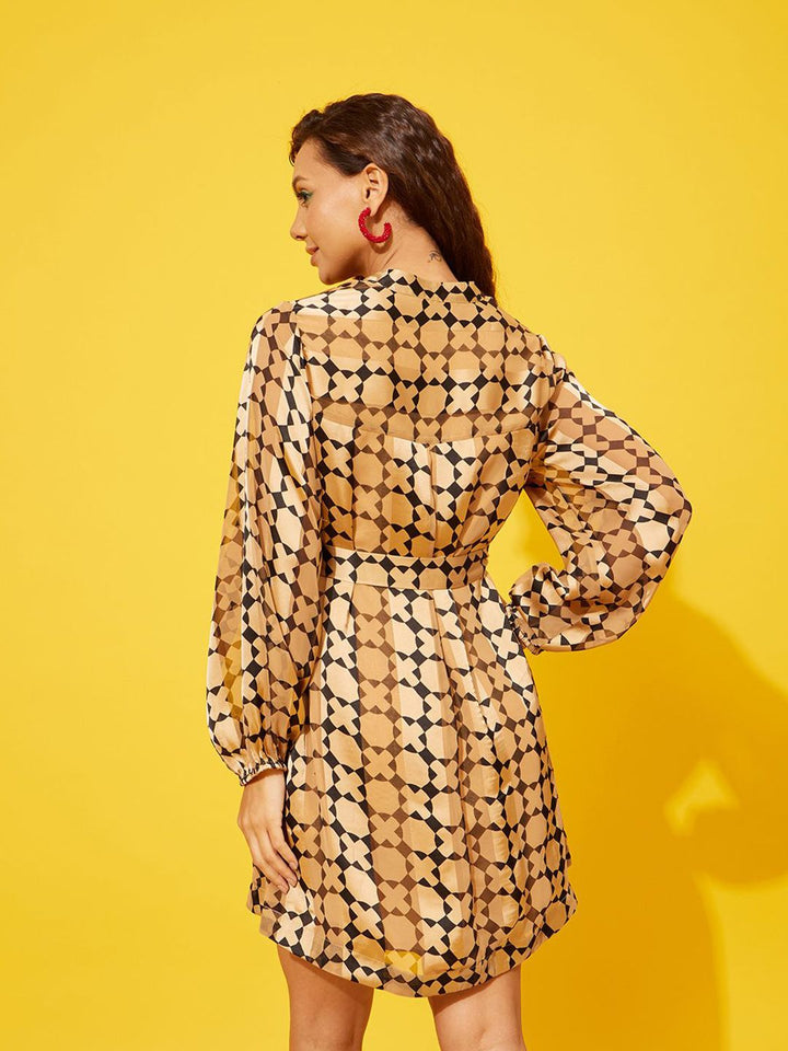 Quiero Women Print Puff Sleeve Satin Fit & Flare Dress