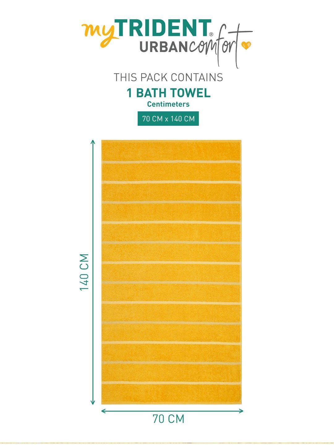 MYTRIDENT Yellow & White Striped Cotton 450 GSM Bath Towel