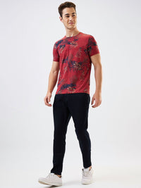 SPYKAR Men Abstract Printed Round Neck Cotton Slim Fit T-shirt