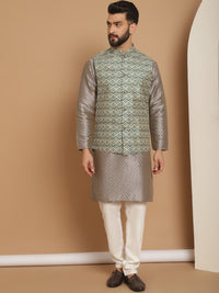 Anouk Ethnic Motifs Regular Kurta with Churidar & Nehru jacket