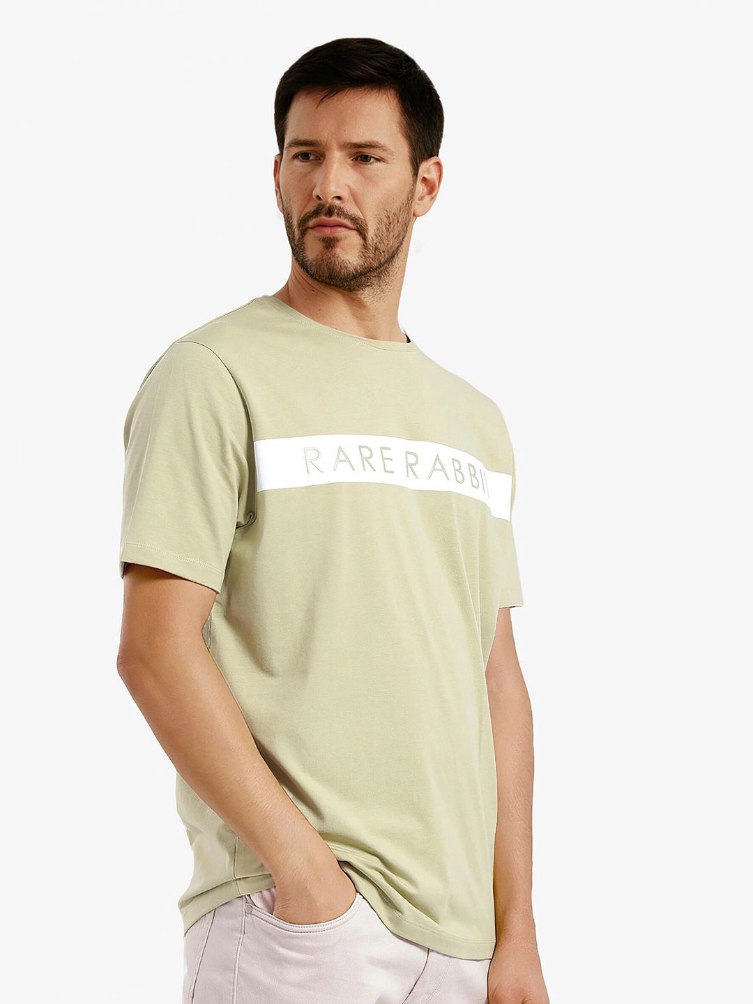 RARE RABBIT Men Typography Printed Round Neck Cotton T-shirt
