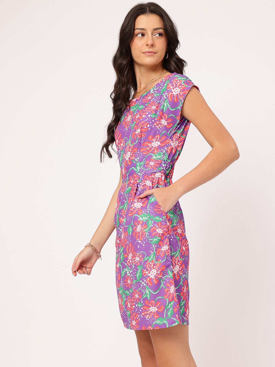 DressBerry Floral Frenzy Cinched Waist Floral Sheath Dress