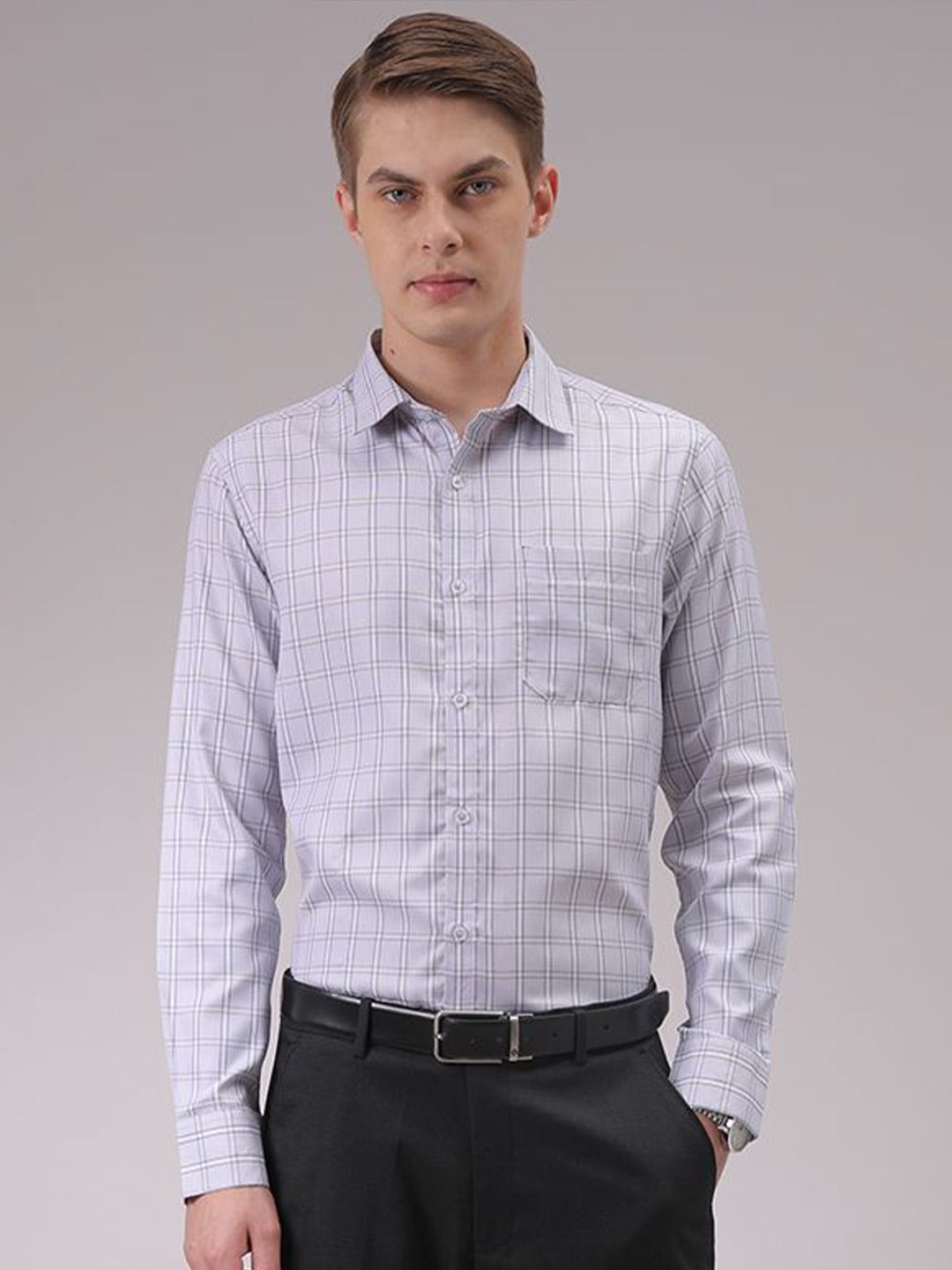 The Indian Garage Co. X Luxe Men Cutaway Collar Checked Slim Fit Formal Shirt
