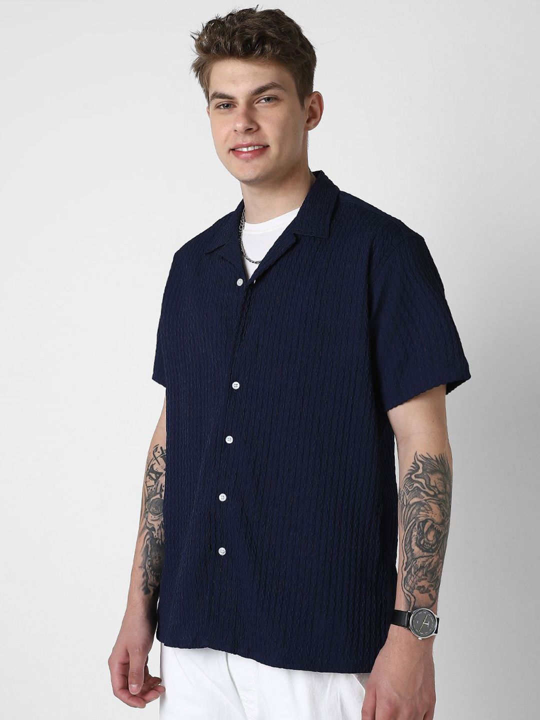 VASTRADO Men Self Design Opaque Oversized Casual Shirt