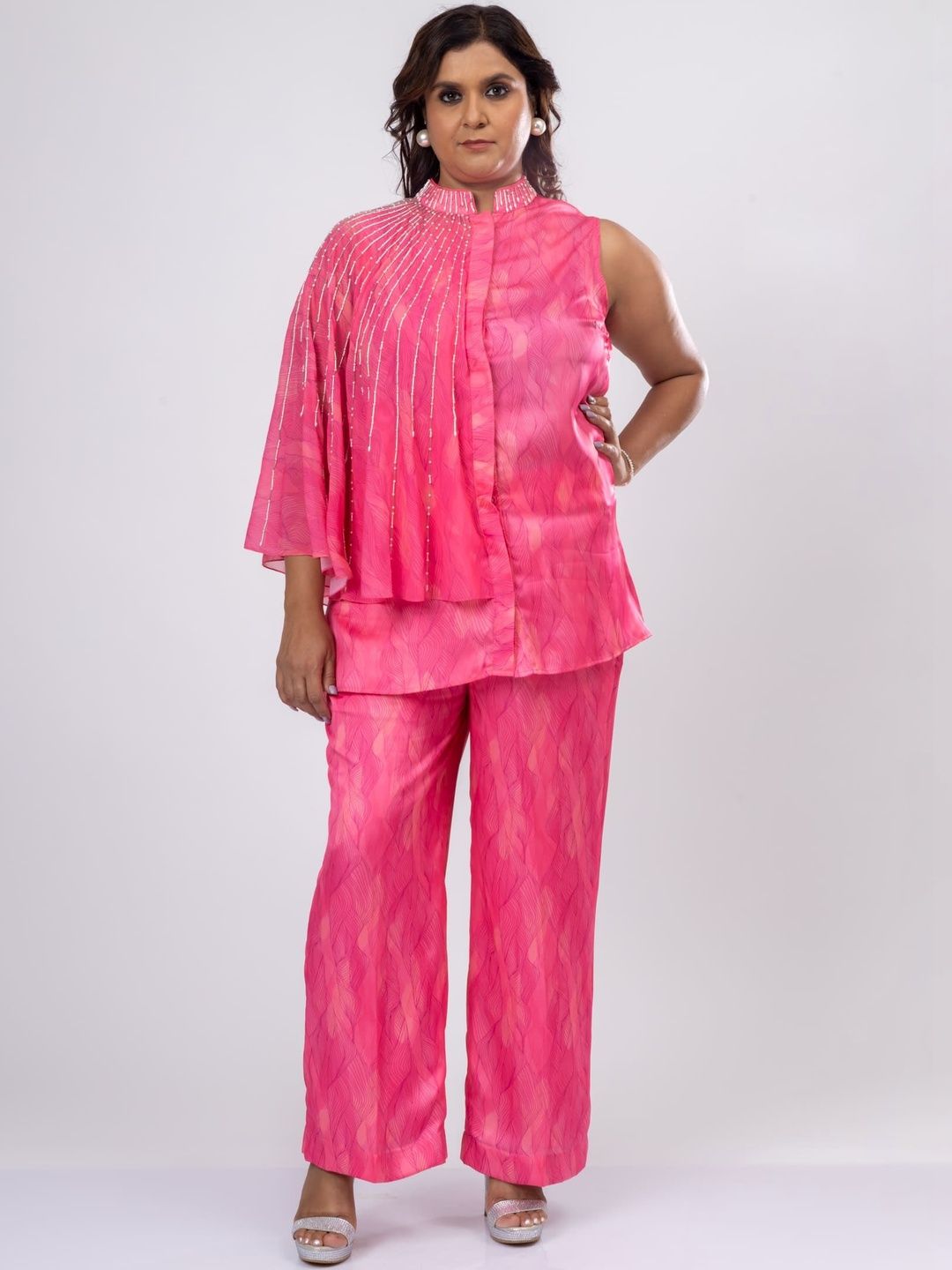 Mamicha Printed Mandarin Collar Top & Trousers Co-Ords