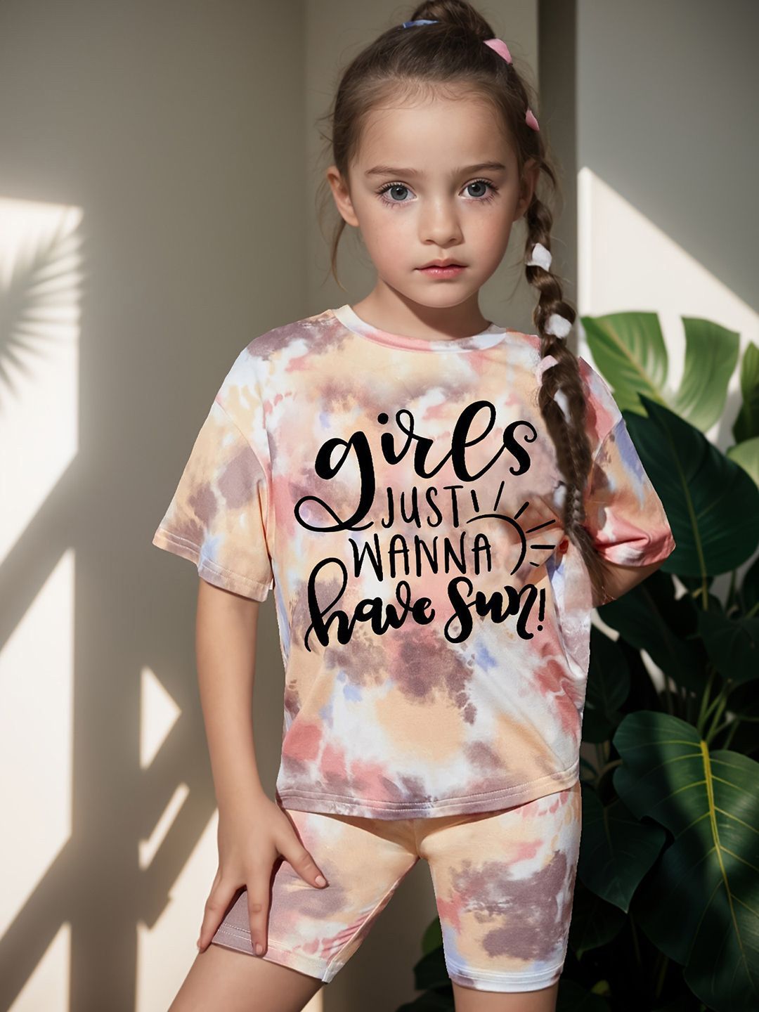 YK Girls Printed Top With Shorts