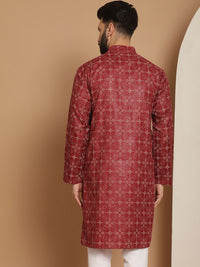 Anouk Men Maroon Geometric Printed Thread Work Pathani Kurta
