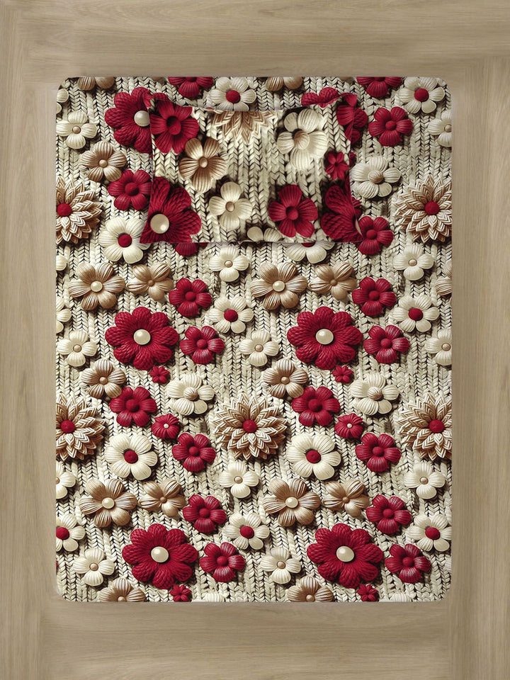 KLOTTHE Beige Floral Printed Dilengkapi 300 TC Single Cadar 7D Dengan Sarung Bantal