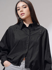 Tokyo Talkies Women Solid Dropshoulder Oversized Fit Shirt