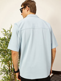 Thomas Scott Men Premium Cuban Collar Textured Cotton Oversized Casual Shirt