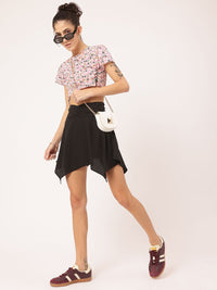 DressBerry Grunge Glam Ruched Mini Flared Skirt with Asymmetric Hem