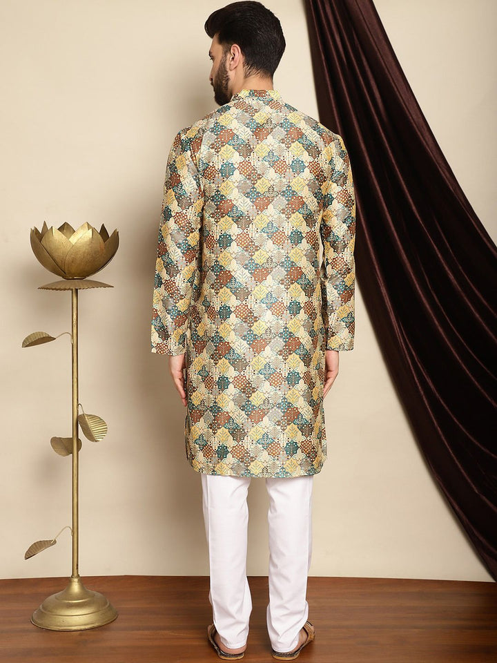 Anouk Ethnic Motifs Printed Band Collar Kurta with Churidar