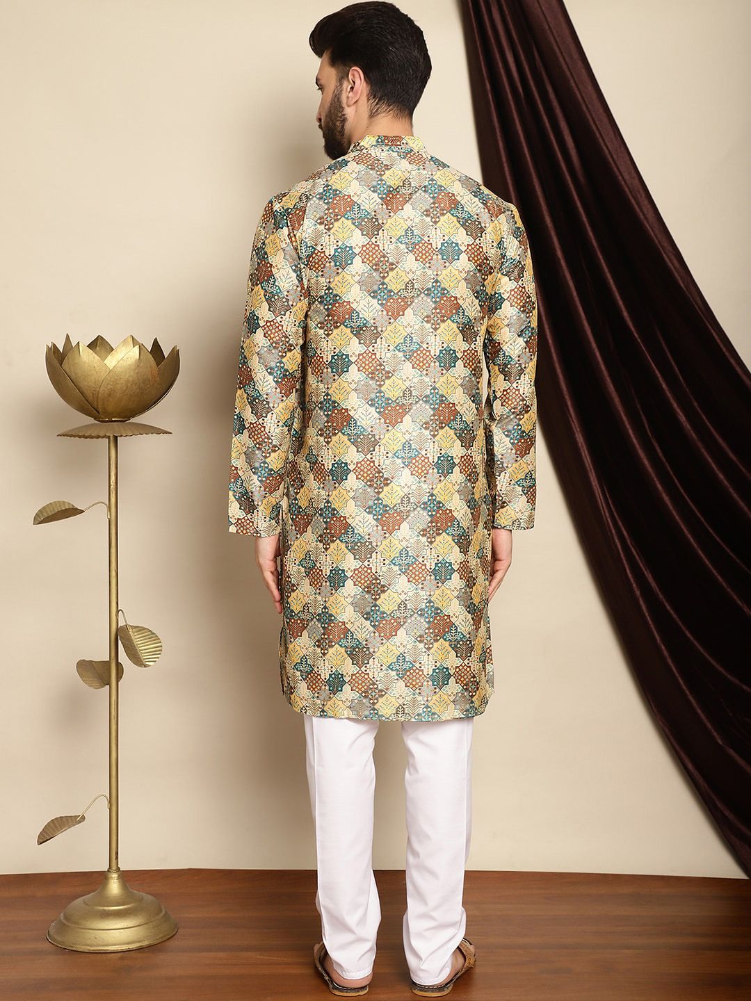 Anouk Ethnic Motifs Printed Band Collar Kurta with Churidar