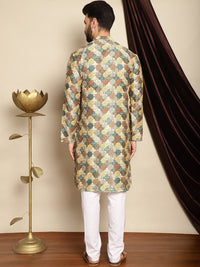 Anouk Ethnic Motifs Printed Band Collar Kurta with Churidar