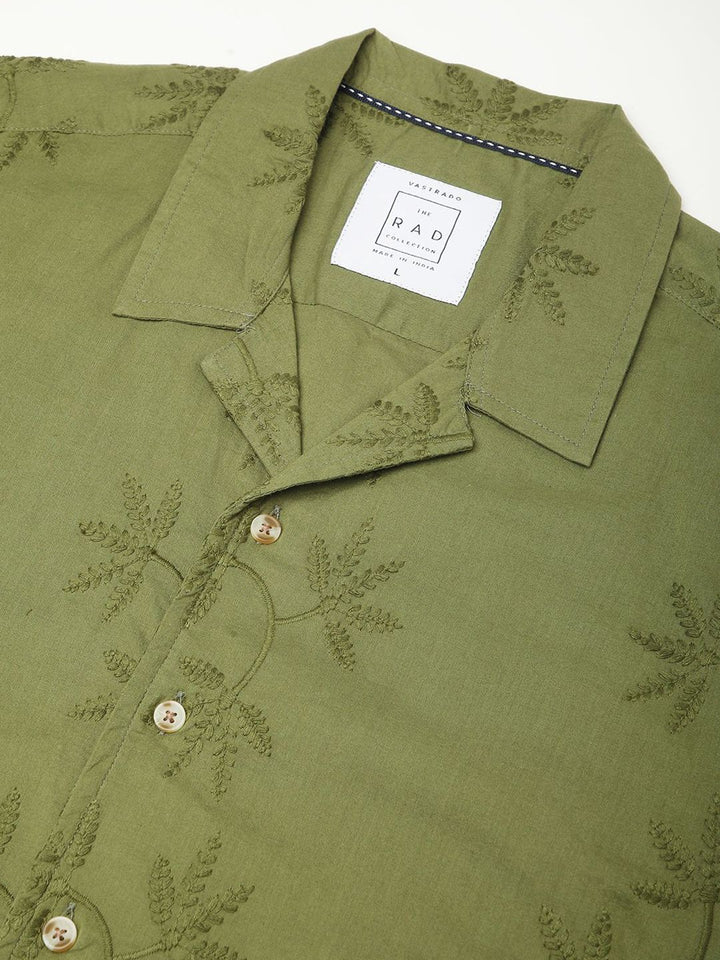 VASTRADO Men Classic Cuban Collar Floral Printed Cotton Oversized Casual Shirt