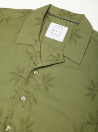 VASTRADO Men Classic Cuban Collar Floral Printed Cotton Oversized Casual Shirt