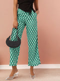 DressBerry Women Emerald Geometric Relaxed Wide Leg Trousers