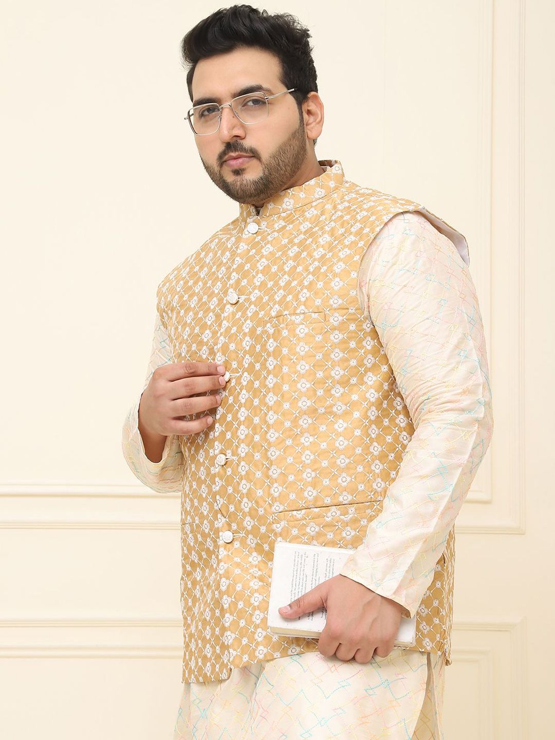 SOJANYA PLUS Jaket Sulam Lelaki Nehru Plus Size