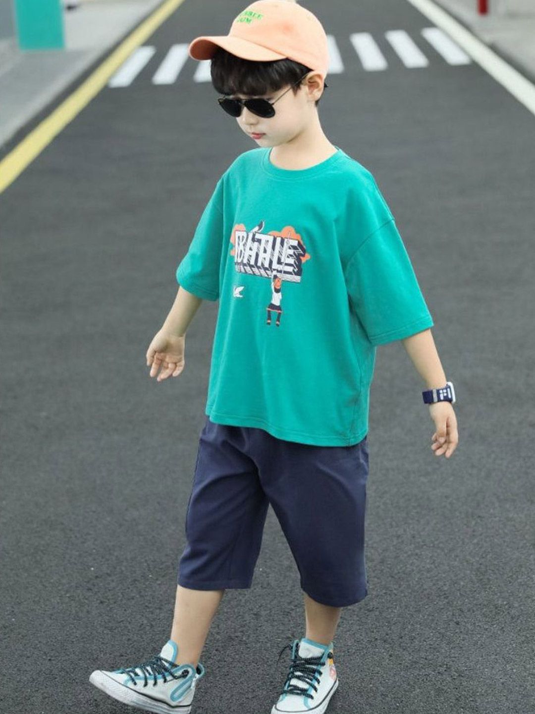 YK Boys Printed Round Neck Pure Cotton T-Shirt With Shorts