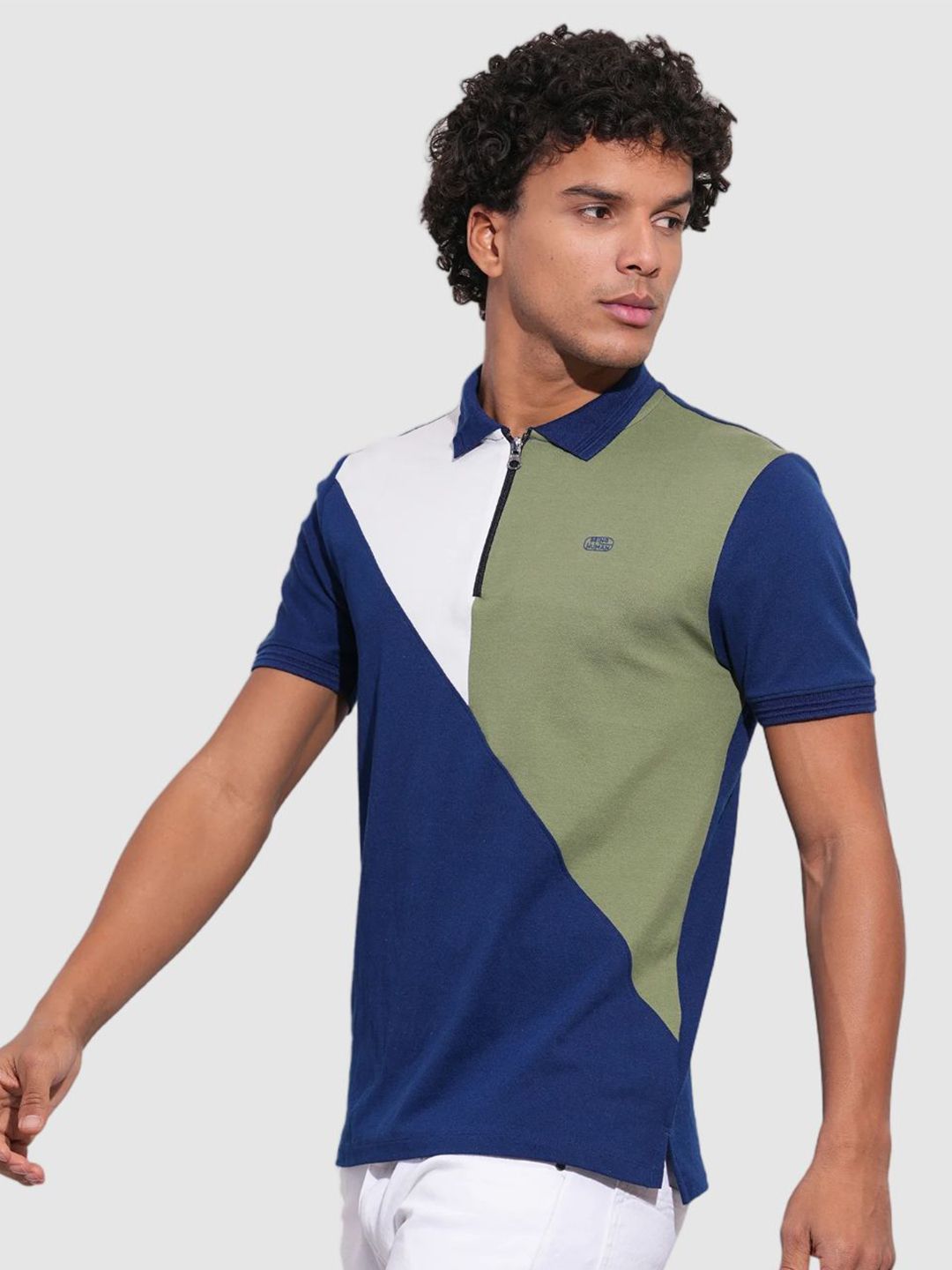Being Human Men Colourblocked Polo Collar Applique T-shirt