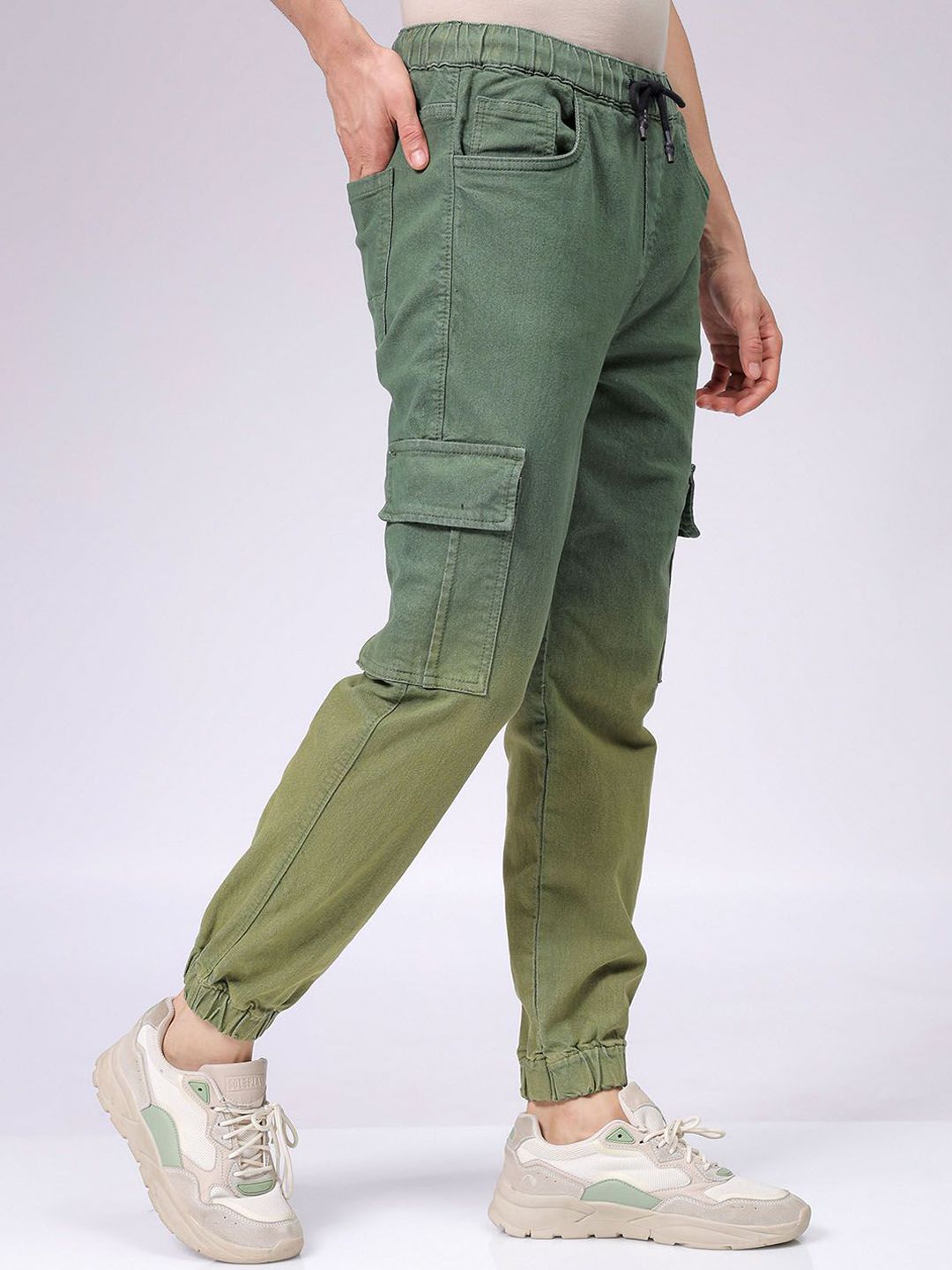 The Indian Garage Co Men Low Distress Stretchable Cargo Denim Joggers