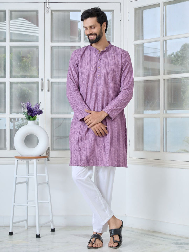 See Designs Floral Embroidered Mandarin Collar Thread Work Straight Kurta