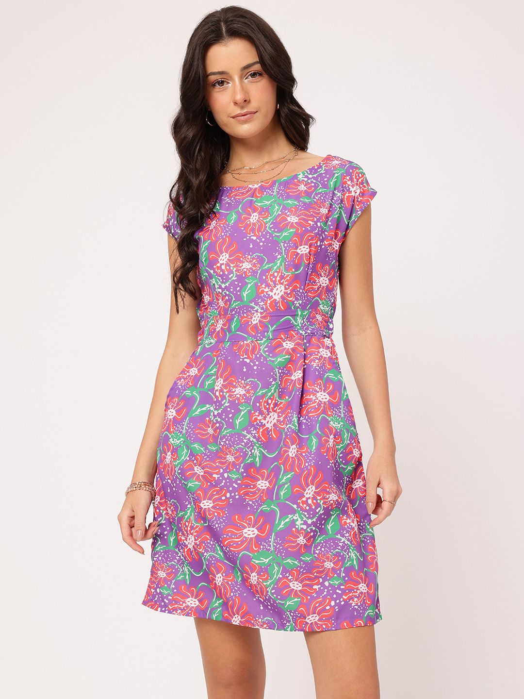 DressBerry Floral Frenzy Cinched Waist Floral Sheath Dress