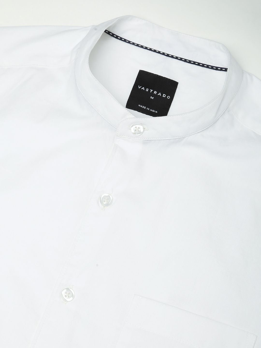 VASTRADO Men Classic Band Collar Solid Cotton Slim Fit Casual Shirt