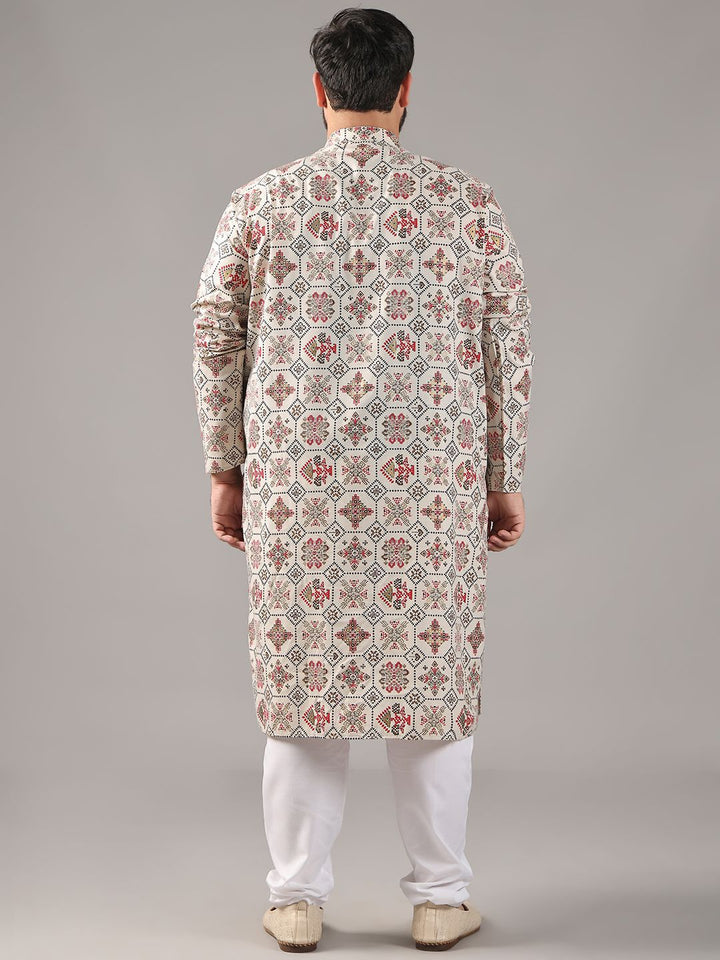 SOJANYA PLUS Plus Size Lelaki Motif Etnik Bercetak Cotton Linen Kurta Lurus Dengan Piyama