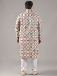 SOJANYA PLUS Plus Size Lelaki Motif Etnik Bercetak Cotton Linen Kurta Lurus Dengan Piyama