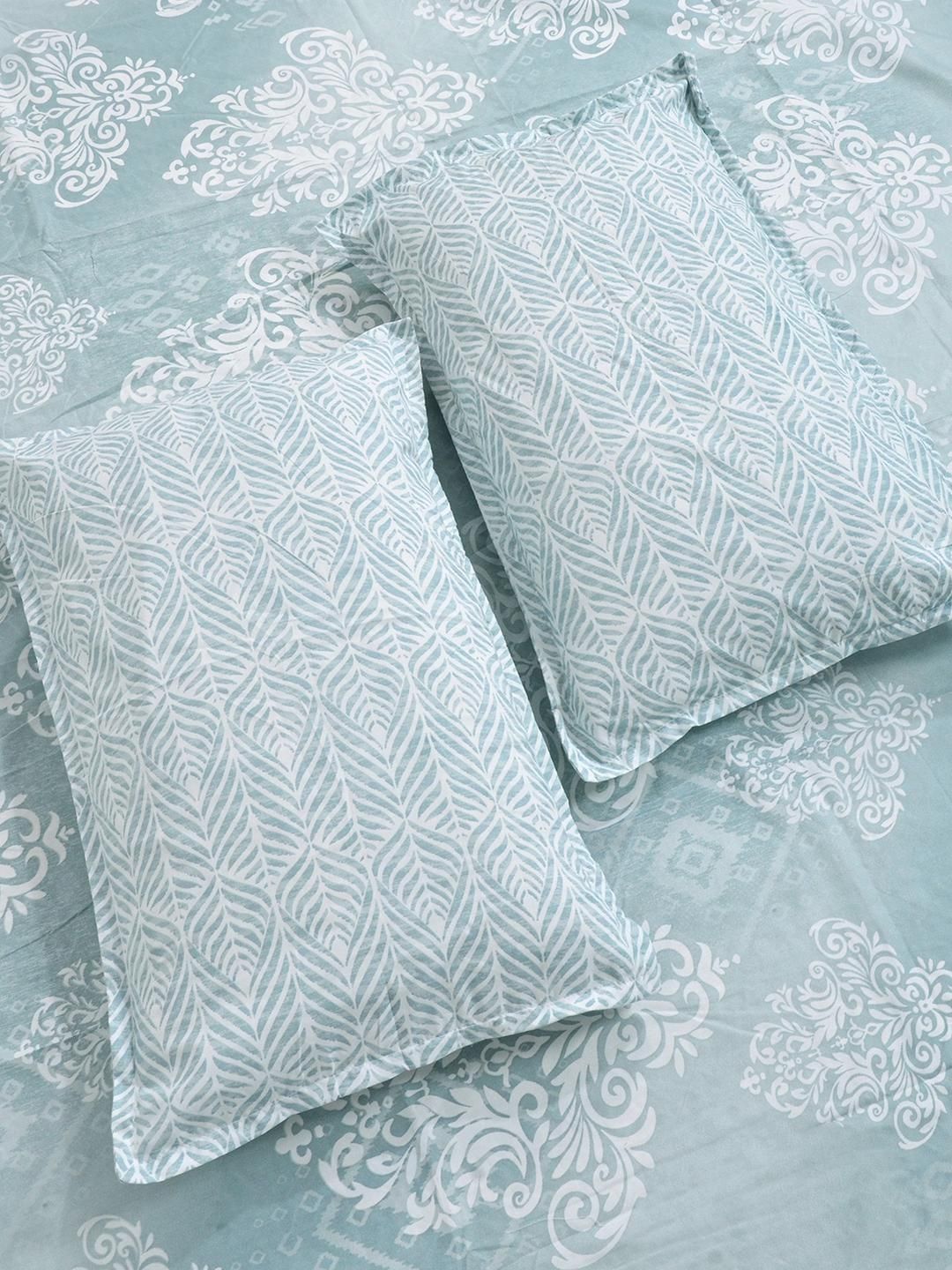 KLOTTHE Green Polycotton Floral Fine Flat 300 GSM King Bedsheets