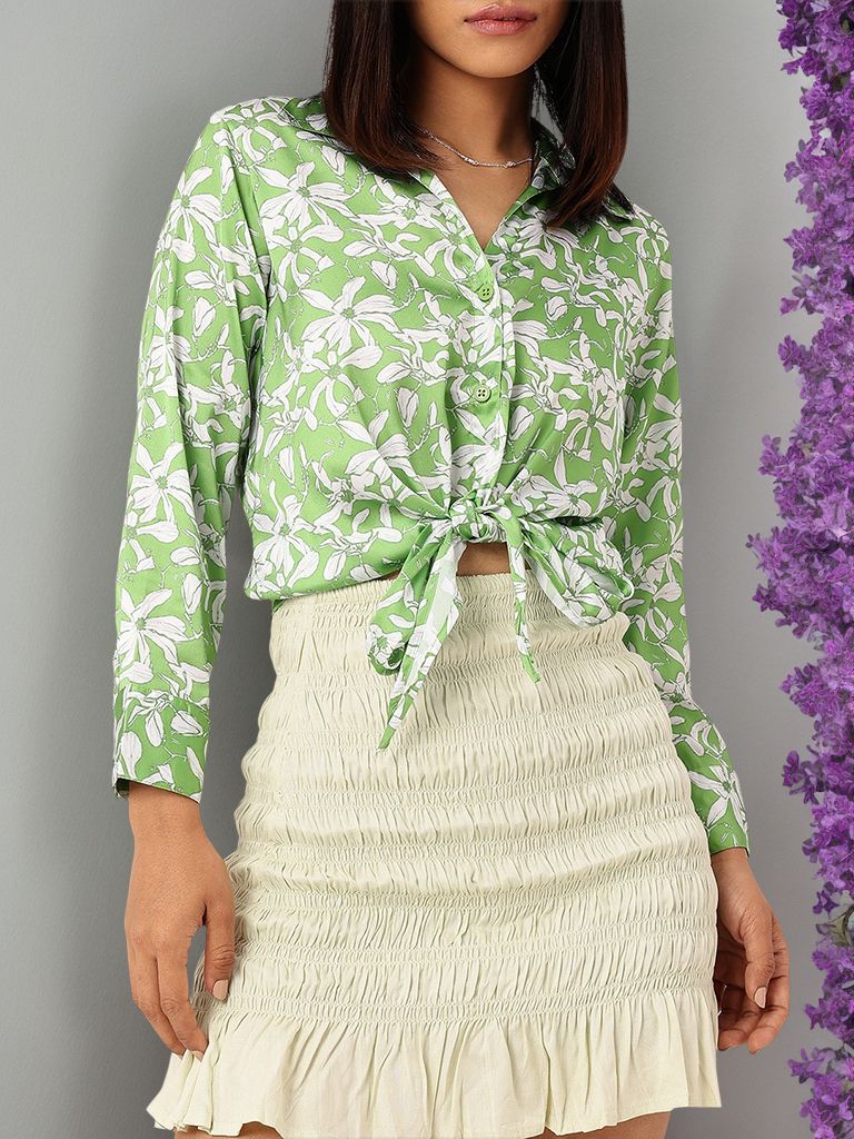 DressBerry Spirited Petals Knot & Tie Hem Shirt