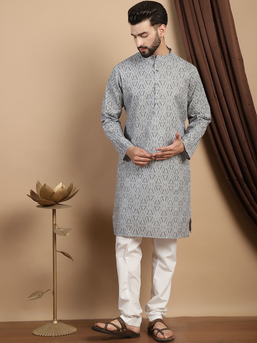 Anouk Geometric Printed Regular Pure Cotton Straight Kurta With Pyjamas