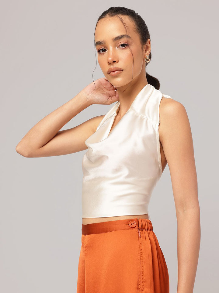 DressBerry Edgy Chic Halter Neck Satin Backless Top