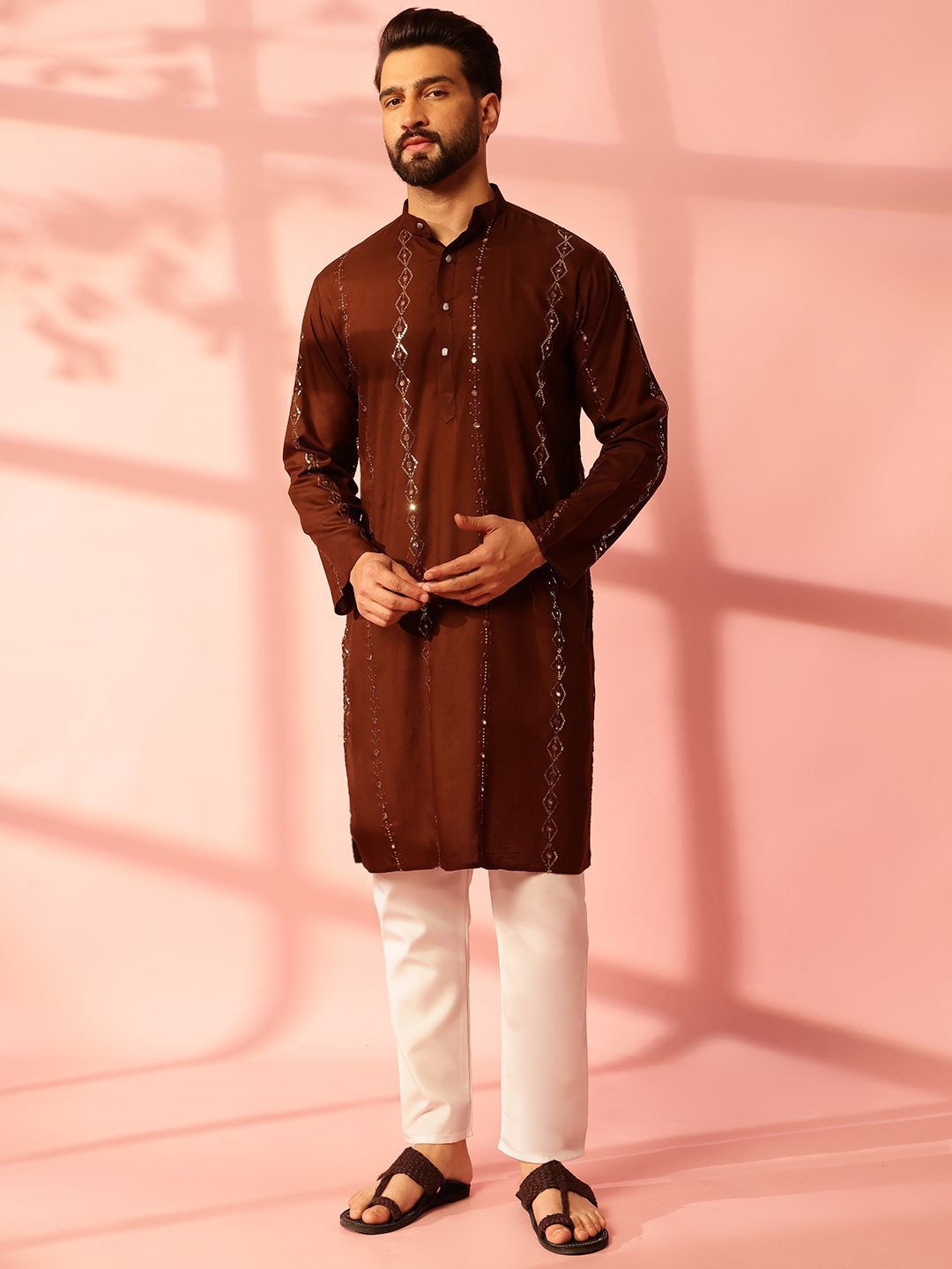 Anouk Men Embroidered Regular Mirror Work Pure Cotton Kurta with Pyjamas