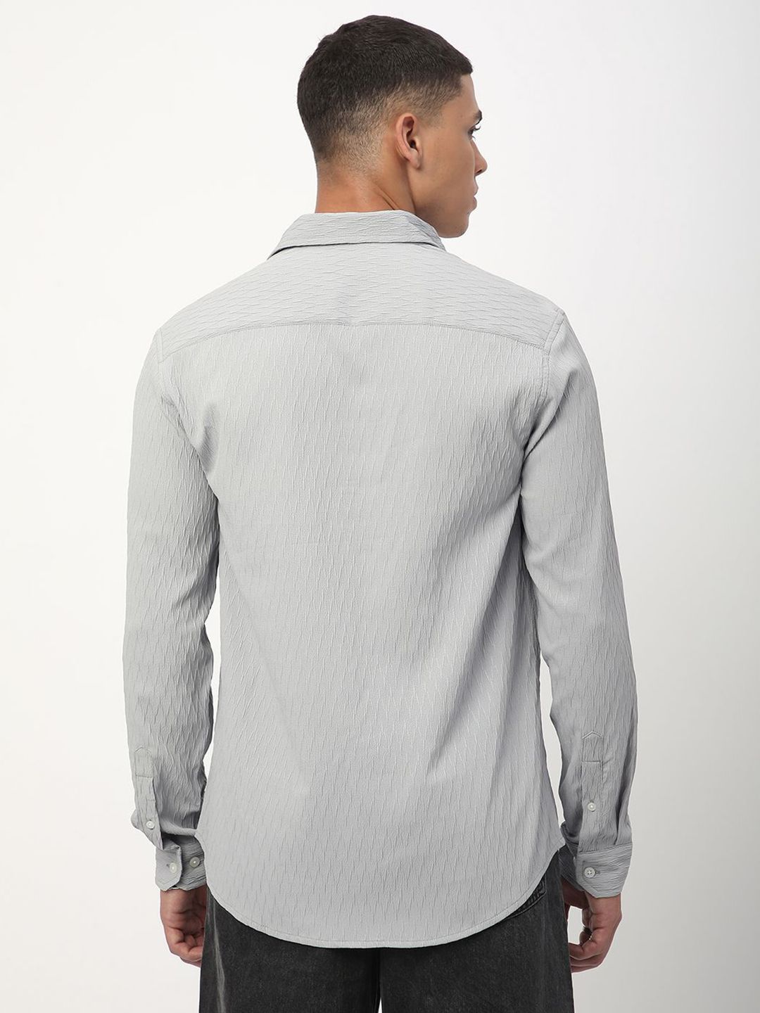 VASTRADO Men Classic Spread Collar Textured Slim Fit Casual Shirt