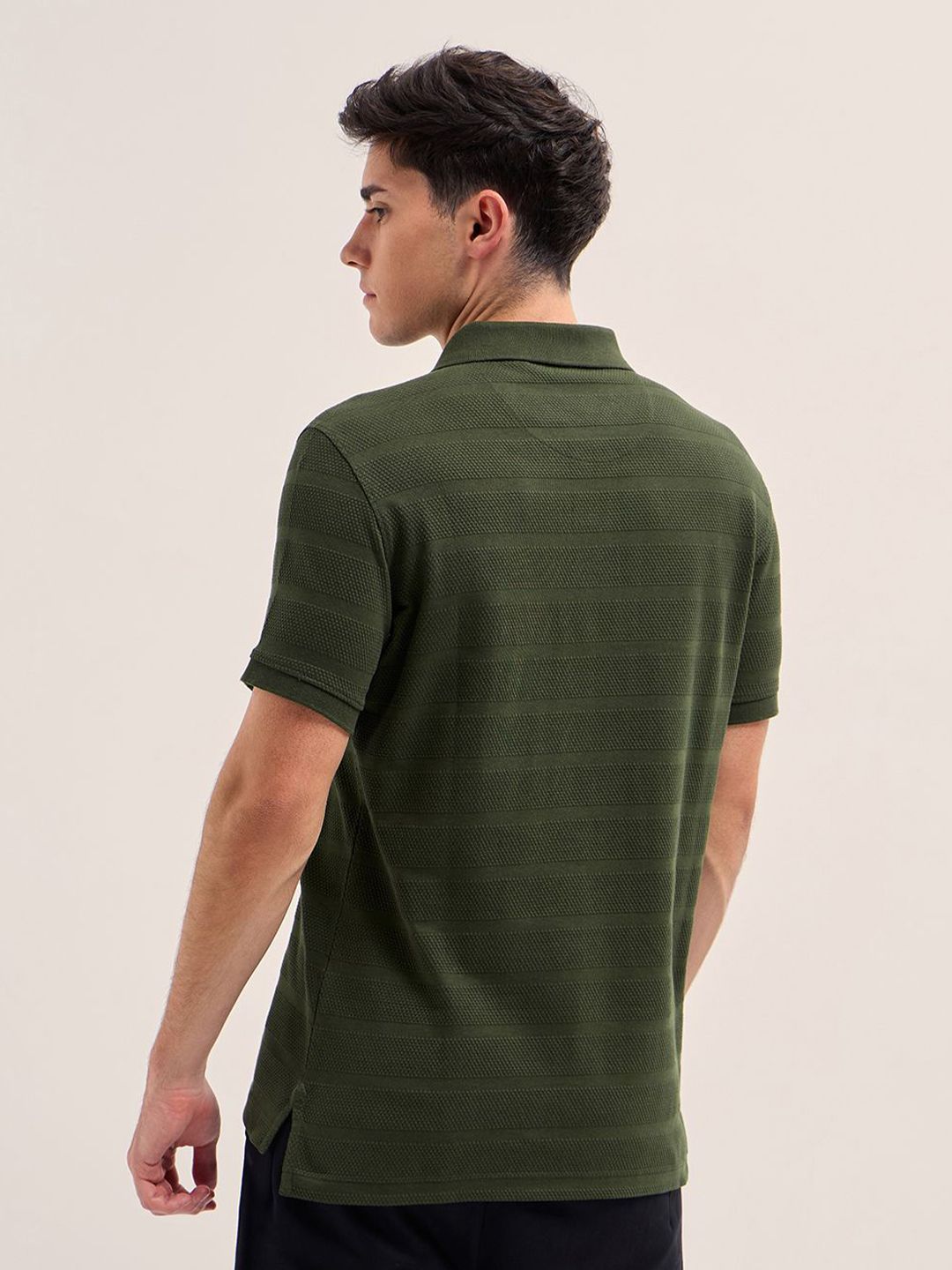 THE BEAR HOUSE Men Striped Polo Collar Pure Cotton T-shirt