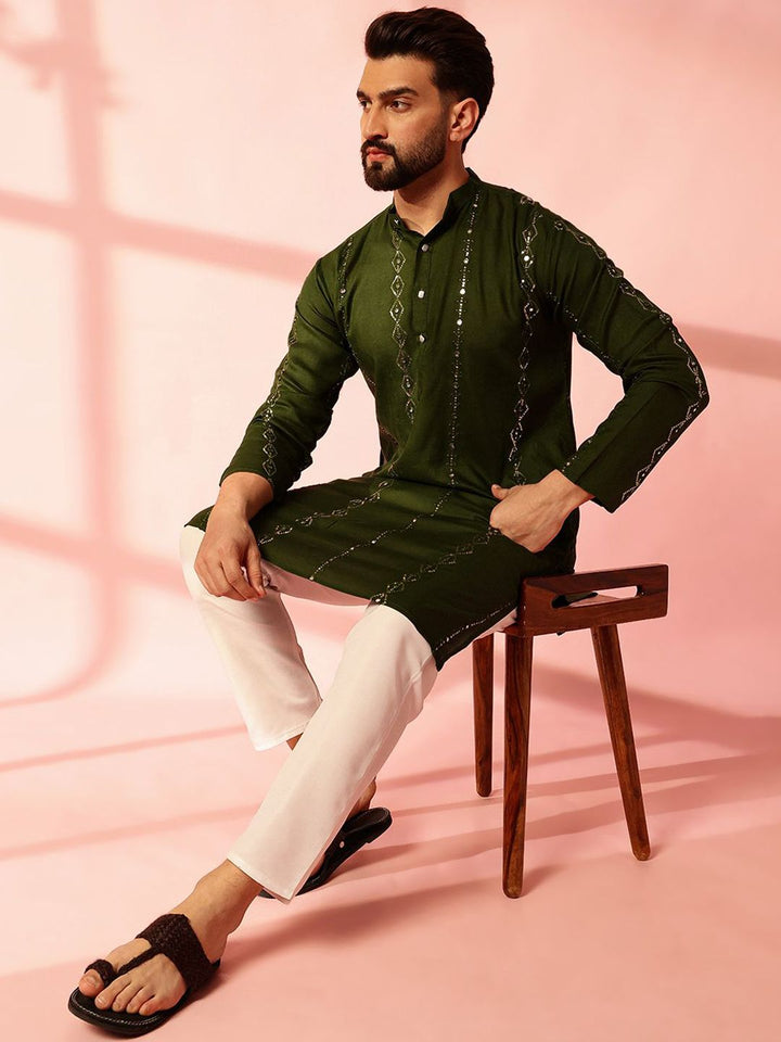 Anouk Men Embroidered Regular Mirror Work Pure Cotton Kurta with Pyjamas