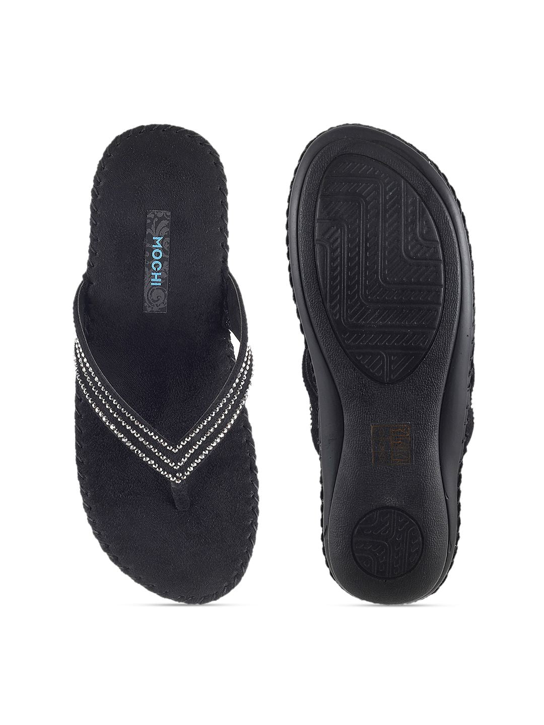 Mochi Women Black Studded Flats