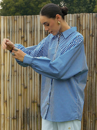 Pink Paprika by SASSAFRAS Women Vertical Striped Cotton Oversized Casual Shirt