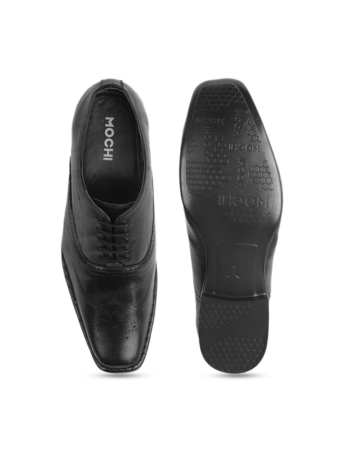 Mochi Men Textured Leather Square Toe Formal Oxfords