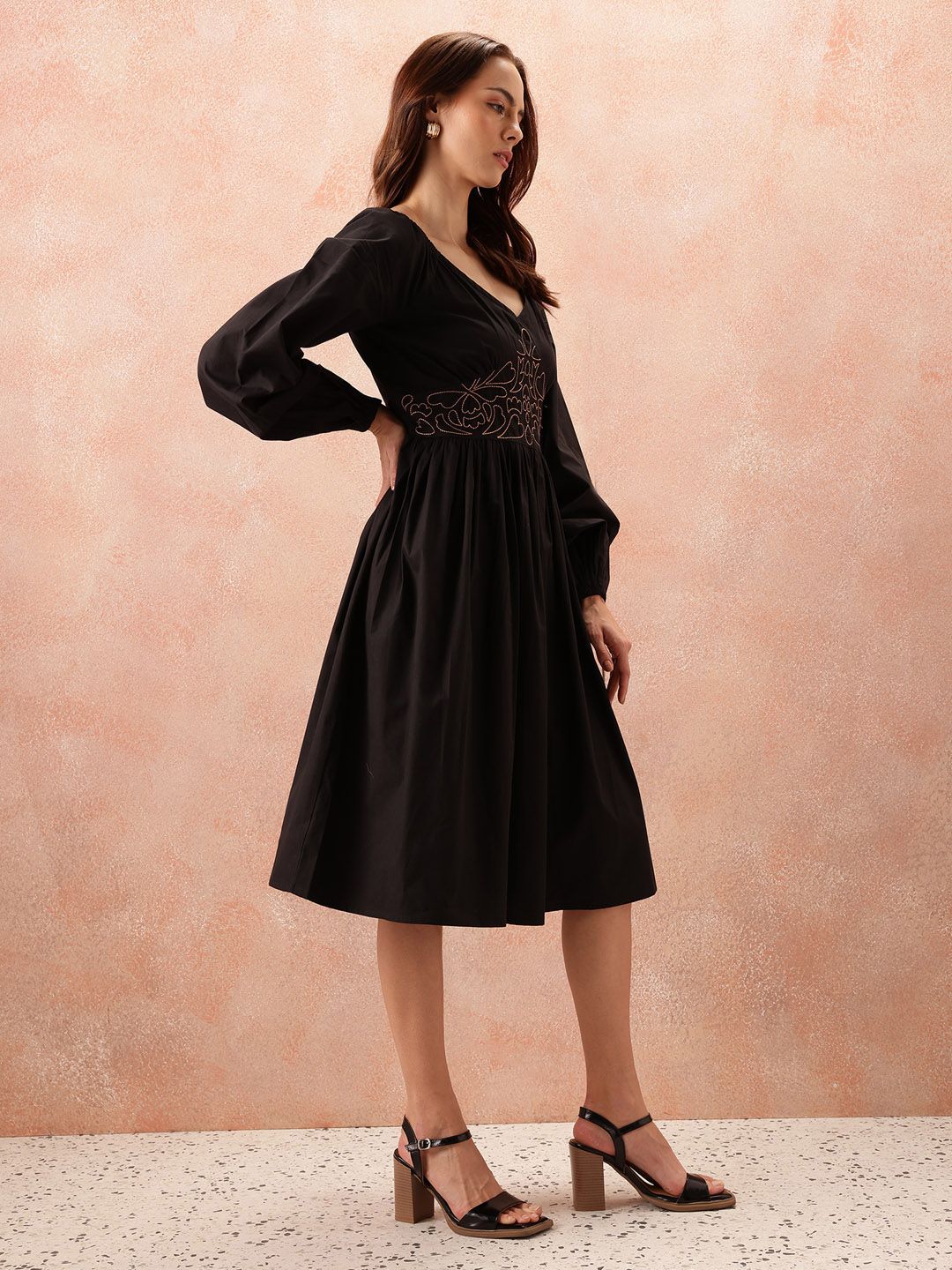 all about you Floral Embroidered Puff Sleeve Fit & Flare Dress