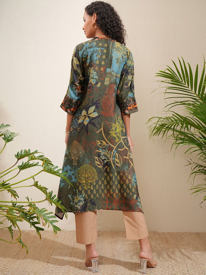 Vishudh Women Floral Printed Mandarin Collar A Line Kurta